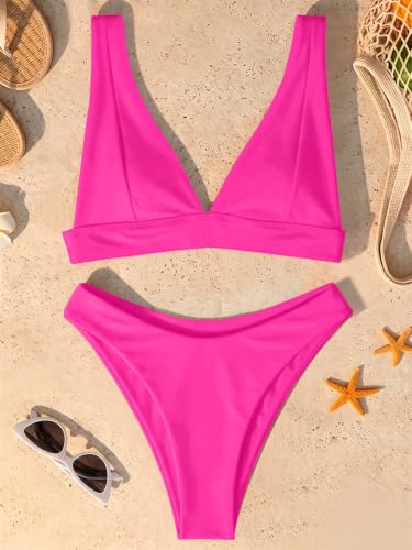 Image of Bathing Suits for Women Deep V Neck Sexy Two Piece Bikini Sets for Women Thong Halter Cheeky Swimsuit