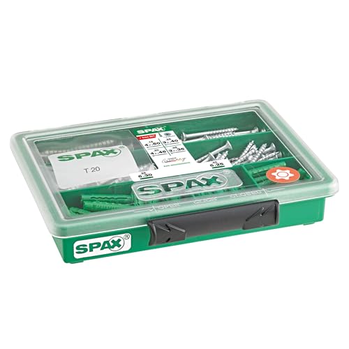 SPAX Sortiment klein, Schrauben-Set mit 4 Abmessungen + Dübel, 160 Stück, Senkkopf, T-STAR plus, WIROX - 4000001991179