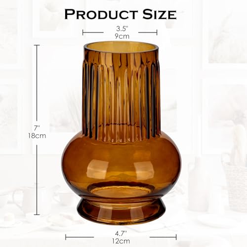 Hollyone 18cm Brown Glass Vase for Flowers Modern Glass Vase for Home Decor Wedding, Party, Table, Centerpiece, Shelf - Image 2
