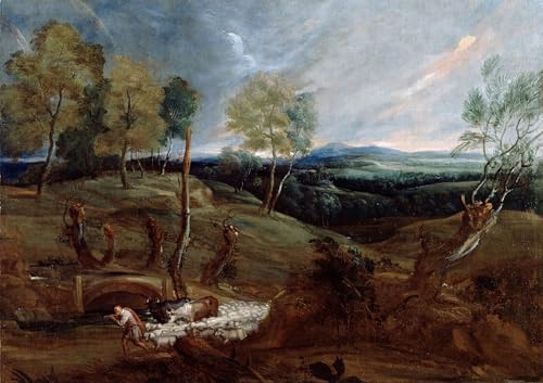 Cuadro pintura mural decorativa de lienzo, paisaje atardecer de Van Dyck de 60x90cm