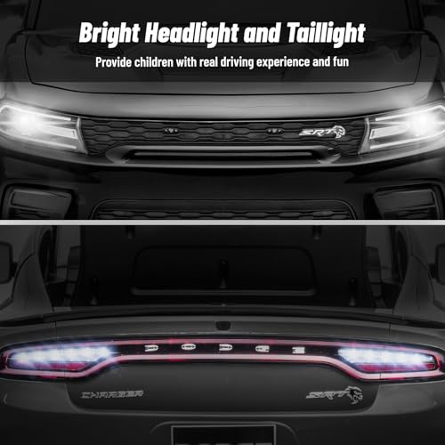 Image of Electric Car for Kids,Licensed Dodge Charger SRT Hellcat Ride on Car,3.1mph Max Speed,12V 7A Kids Electric Vehicle with Remote Control,Music,LED Light,Bluetooth (Black)