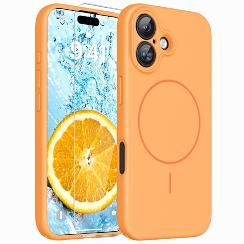 Image of Magnetic for iPhone 16 Plus Case,Shockproof Matte Cover,Orange | with Screen Protector,Compatible with MagSafe,Military Grade Drop Protection,Full Camera Protection,Non-Slip Design Case
