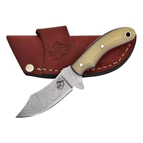 Knives Ranch Damascus EDC Fixed Blade Knife - Bone Handle, Horizontal Carry Cowboy Sheath, Survival & Skinning Knife (2085-B) Cover