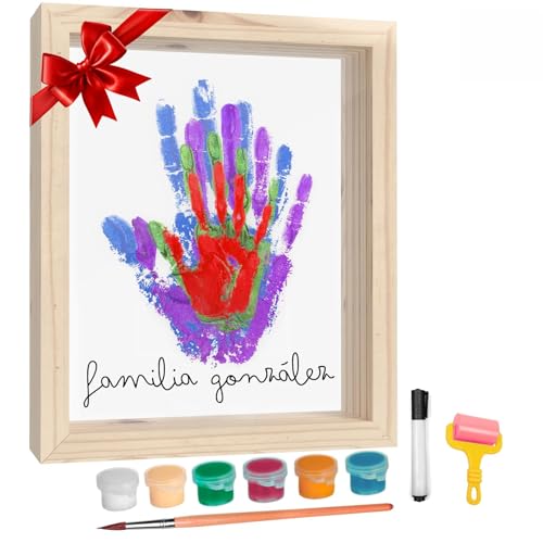 HuBorns - Fußabdruck Baby Set und für die Ganze Familie mit Platz für 4 Familienmitglieder, Rahmen zum Malen Handabdruck Baby, Handabdruck Set Familie, Ideal als Baby Geschenk