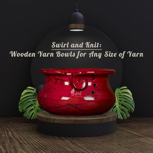 Image of INTAJ Wooden Yarn Bowl for Knitting and Crochet, 7 Inch No-Snag Holder