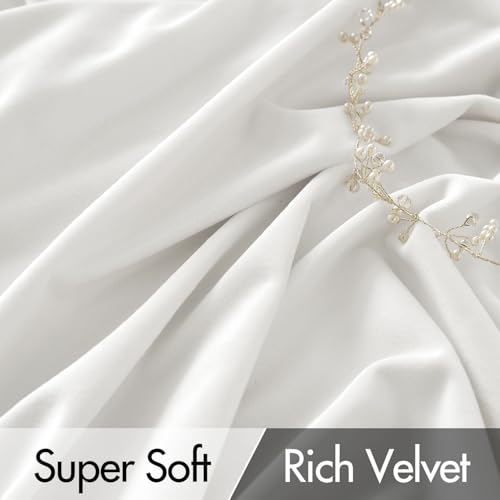 Image of MIULEE White Velvet Pinch Pleat Blackout Curtains W52 X L90 Inches | 2 Panels,Luxury,Thermal Insulated,Super Soft,Elegant Decor,Back Tab & Rod Pocket,for Bedroom Living Room
