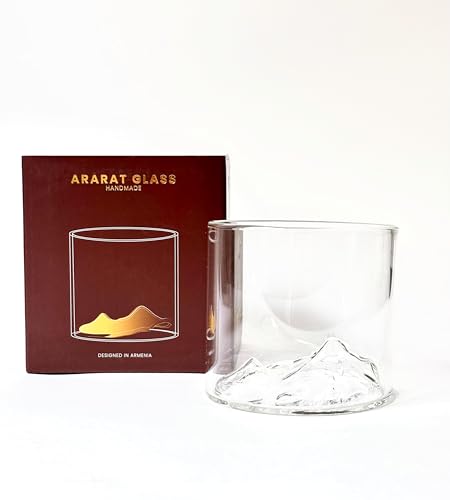 Gagat Glass Ararat Whiskey Glass – Crystal Clear Tumbler with 3D Mount Ararat Relief | Premium Armenian Gift | Handmade Brandy & Spirits Glass | Unique Armenian Heritage Barware | Cultural Gift