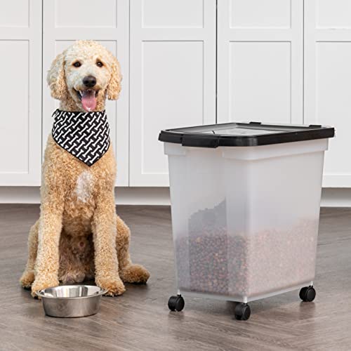 Iris Usa 50 Lbs / 65 Qt Weatherpro Airtight Pet Food Storage Container With Removable Casters, For Dog Cat Bird Pet Food Storage Bin, Keep Fresh, Translucent Body, Easy Mobility, Clear/Black #TOP7