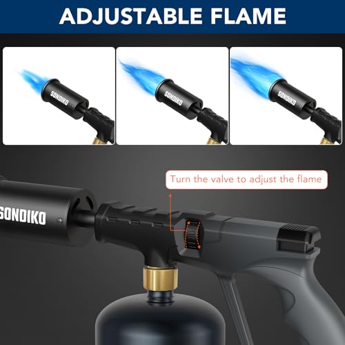 Image of Sondiko Powerful Propane Torch Gun, Cooking Torch for Sous Vide, Charcoal Starter and Steak Searing, Adjustable Kitchen Torch, Best for Outdoor BBQ Party and Camping, Gray & Black(Tank Not Included)