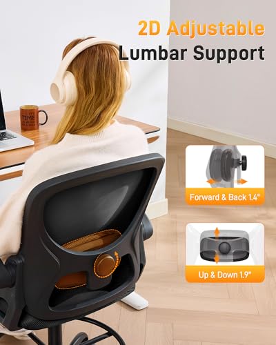 Image of LukkDys Drafting Chair with 4D Multi-Adjustable Backrest, Tall Office Chair 19.7 inch-27.6 inch Seat Height, Ergonomic Standing Desk Chair with Flip-up Arms, Foot Ring, Black