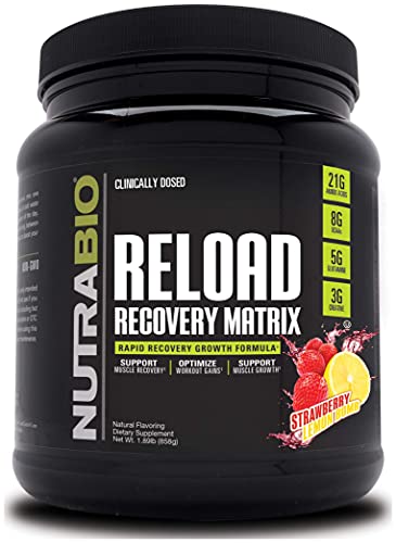 NutraBio Reload - Powerful Muscular Recovery Formula - Post-Workout Supplement - 3G Creatine - 8G BCAAs - 5G Glutamine - 30 Servings, Strawberry Lemon Bomb