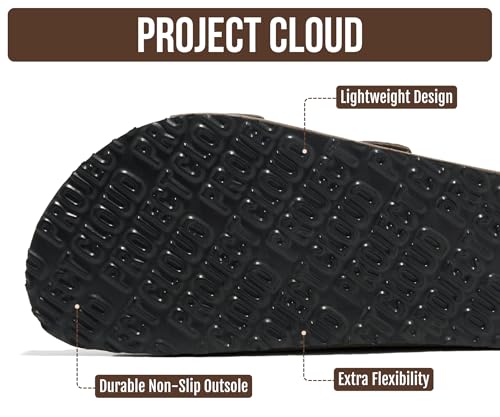 Image of Project Cloud Mens Sandals, 100% Genuine Leather Mens Slides (Heritage) | Memory Foam Insole & Cork Footbed Slides for Men Footwear Non Slip Summer Sandals for Men & Lightweight Sandals Men