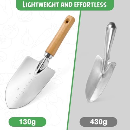 Aluminium Garden Trowel with Measurement Markings, Lightweight Wooden Handle, Heavy Duty Digging Tool for Planting, Soil, Compost 3 Aluminium Garden Trowel with Measurement Markings, Lightweight Wooden Handle, Heavy Duty Digging Tool for Planting, Soil, Compost - Image 3