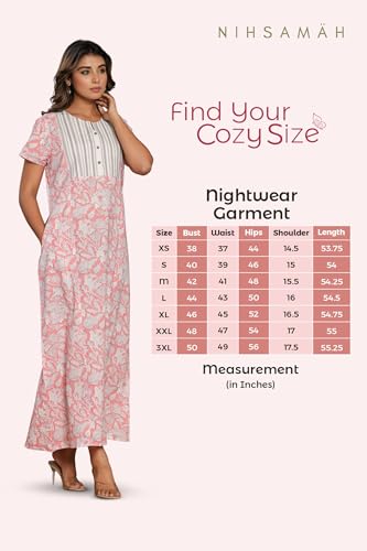 Image of NIHSAMAH Cotton Nighty for Women - Printed Stylish Night Gown, Comfortable Sleepwear Long Nightwear, Maxi