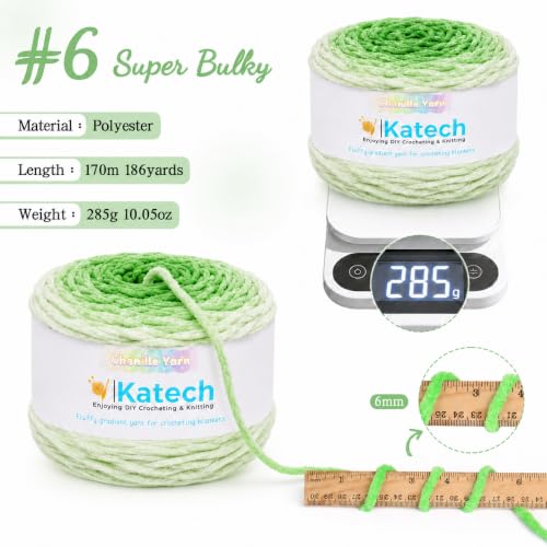 Image of Katech Ombre Cnenille Yarn for Crocheting-2 Pcs of 285g /10oz-6 Super Bulky
