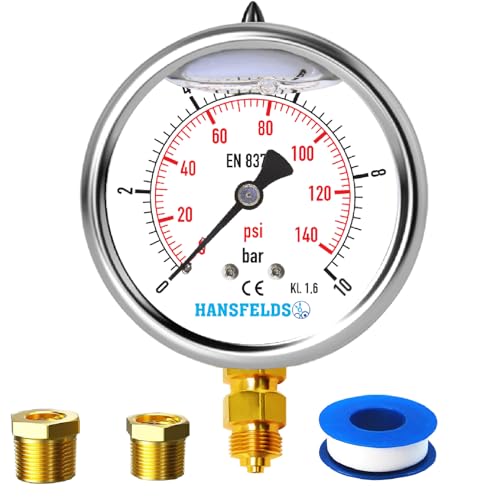 Pressure Gauge 0–10 bar/psi, 63 mm Dial, Stainless Steel Case, Br...