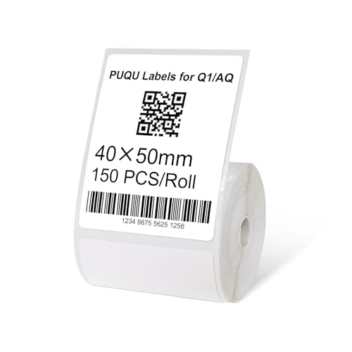 PUQU 40x50mm Direct Thermal Sticker Labels, Self-Adhesive All-Purpose Label Maker Tape, Compatible with AQ/Q1 Series Label Printer, Refills Standard Laminated Office Labeling, 1 Rolls of 150 Labels