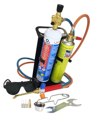 ROTHENBERGER Industrial Autogenschweiß- und Hartlötgerät Roxy Kit Plus inkl. 1 x Sauerstoffeinwegflasche 110bar-930 ml und 1 x Maxigas-600 ml und umfangreichem Zubehör