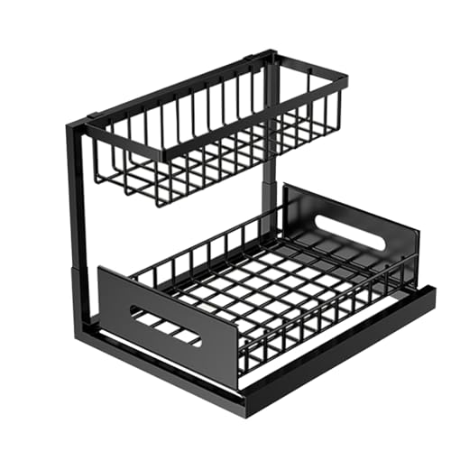 AIYoo Black Under Sink Organizer, Pull Out Cabinet Storage Organizers 2 Tier Slide Out Sink Shelf Cabinet Storage Shelves, Storage for Kitchen Bathroom