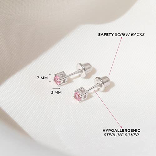 925 Sterling Silver Round CZ Tiny Screw Back Earrings for Babies & Toddlers 3mm - Cute & Elegant Round-Shaped Clear Cubic Zirconia Hypoallergenic Stud Earrings for Babies, Infants, and Toddlers4
