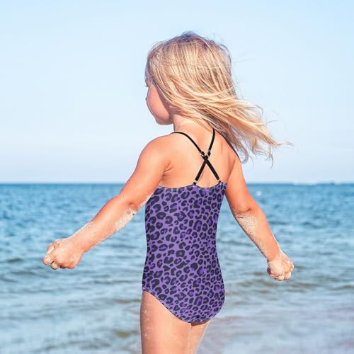 Aflyko Animal Print Girls Halter Swimsuit Purple Leopard Print Cute One Piece Beach Swimwear 3-10T4