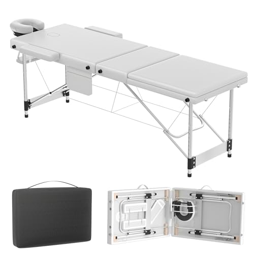 XINZI Camilla de masaje plegable, mesa de masaje regulable con capacidad de carga de 230 kg, funda de PVC y acolchado de espuma gruesa, incluye reposacabezas, reposabrazos y bolsa de transporte (color
