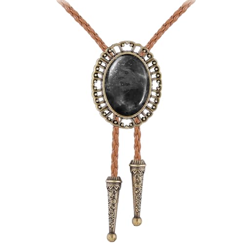 Image of Jeilwiy Bolo Tie for Men Real Stone Westwern Cowboy Ties Silver Bolos Women Leather Necktie Gift for Birthday Christmas