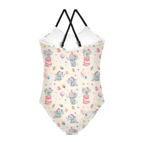 senya Girls Swimsuits One-Piece Swimwear Tie Bathing Suit Beach Summer Round Neck 5-6T Little Elephant Pattern2