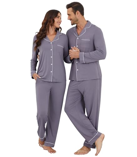 WiWi Pajamas Set for Men Long Sleeve Super Soft Bamboo Viscose Sleepwear Cool Button Down Pjs with...