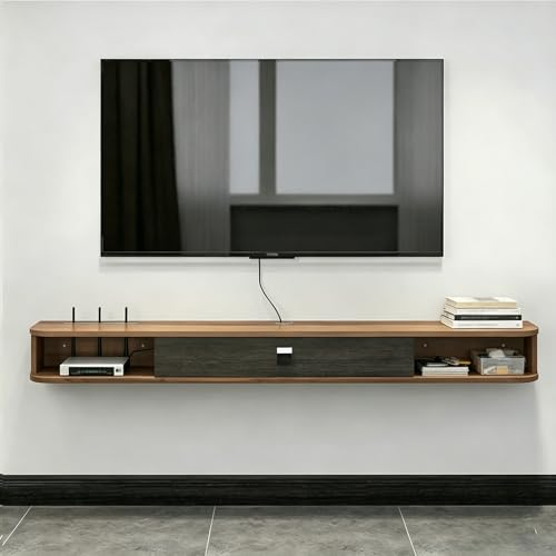Image of Floating TV Stand ,Floating TV Cabinet, Solid Wood Floating TV Stand, Wall Entertainment Center with Storage Cabinets and Flip Down Doors, Floating for Living Room Bedroom Office (walnut, 70.8in)