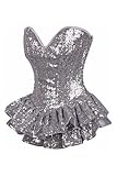 Top Drawer Silver Sequin Steel Boned Mini Corset Dress (6X)