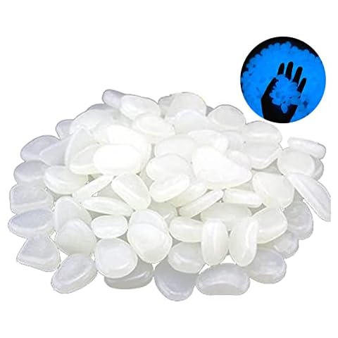 Pack of 300 Fluorescent Stones, White Luminous Pebbles, Glow-in-the-Dark Stones, Decorative Stones, for Walkways, Aquarium, Plants, Garden, Nursery Decoration Cover