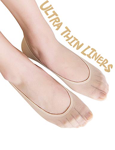 VERO MONTE 6 Pairs Comfy No Slip No Show Socks Non Slip Nylon Liners (NUDE, 6-9)