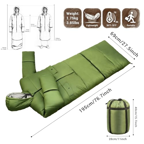 Bolsa de Dormir para Adultos ARVAGGCY en Exterior e Interior, Temperatura Aplicable 25°F-50°F, Diseño para Camping, Senderismo y Aventuras al Aire Libre miniatura 2