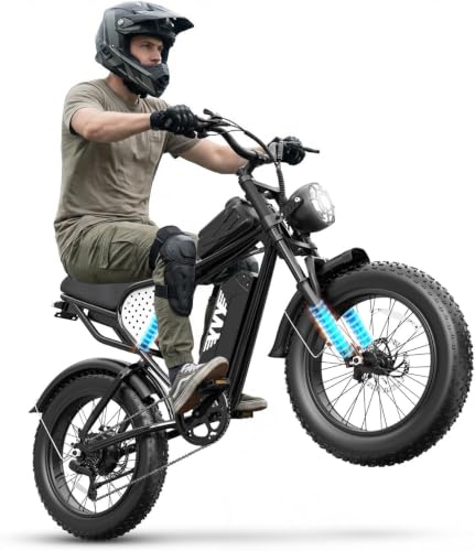YVY Adult Electric Bike 1500W Peak Motor Moped Style E-Bike 48V 15Ah Removable Battery 30 Miles Range 20 Fat Tires Dual Suspension Hydraulic Brakes