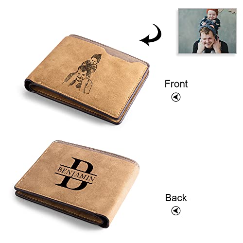 Image of Gifts for Men Personalized Custom Photo Wallets for Men Engraved Picture & Initial Name Wallets for Men Customized Gifts for Fathers Day