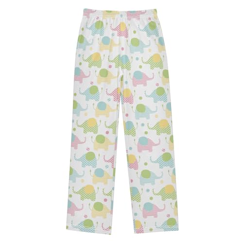 ZZXXB Elephant with Striped Polka Dot Boys Long Pants Soft Trousers Elastic Waist Kids Lounge Bottoms with Pockets S-XL