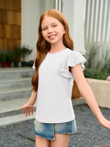Image of Haloumoning Girls Ruffle Short Sleeve T Shirts Sequin Casual Cute Crewneck Tops