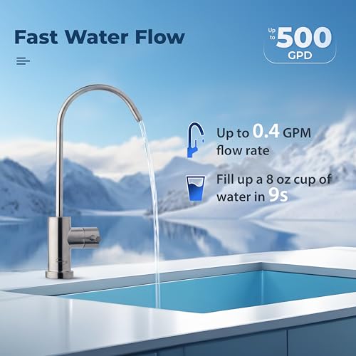 iSpring RO500AK-BN Reverse Osmosis Water Filter, NSF 58 Certified, 500 GPD Tankless Under Sink RO System, Natural pH Alkaline Remineralization, 2:1 Pure to Drain Ratio, Brushed Nickel Faucet thumbnail 8