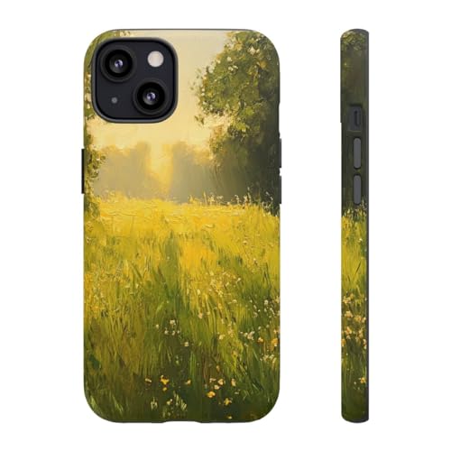 Coque iPhone 13 mate verte résistante anti-choc motif fleurs Sunlit Meadow