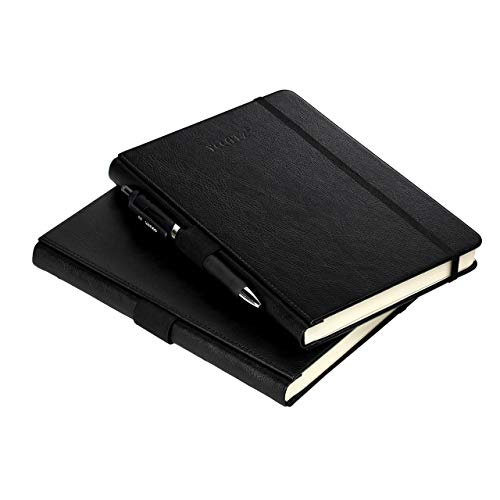 Thick Hardcover Notebook/Journal With A5 120Gsm Premium Paper, College Ruled Bound With Pen Holder, Black Leather, 3 Ribbon Marker, Inner Pocket, 8.4 X 5.7 In #TOP1