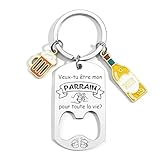 ZYMGUO Porte Clé Parrain Cadeau Parrain Demande porte cle veux tu etre mon parrain Porte Clef Personnalisé Cadeau Homme Anniversaire Fête Des Pères (Parrain2)