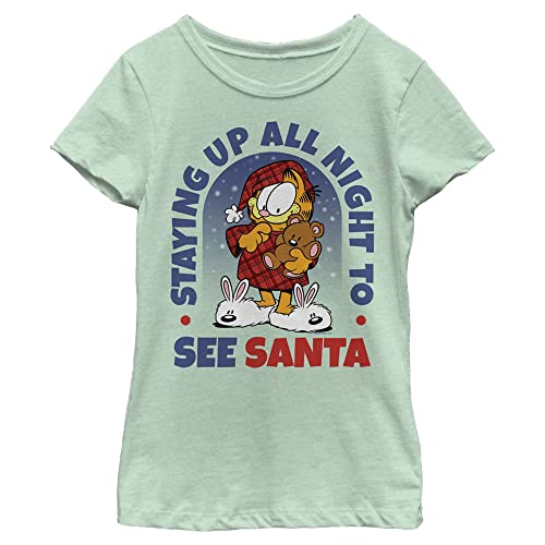 Image of Nickelodeon Little, Big Garfield Santa Up Late Girls Short Sleeve Tee Shirt