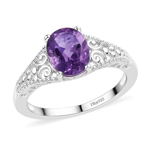 Amethyst Ring for Women in 925 Sterling Silver - Birthstone Promise Engagement Vintage Purple Amethyst Jewelry Birthday Gifts for Womens