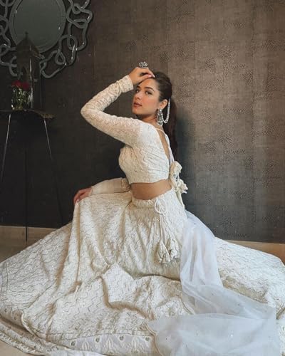 Image of JIHU CULTURE Georgette Sequence Lucknowi Embroidery Work Semi sttiched Lehenga choli set for women