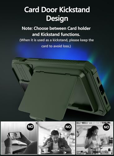 Image of Vihibii PC For iPhone 15 Pro Wallet Back Cover With Card Holder (4 Cards) & Slide Camera & Kickstand, Shockproof Case For iPhone 15 Pro 6.1 inch 2023, Green