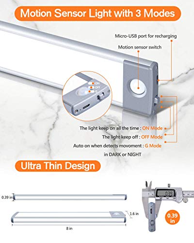 PRIORARE Motion Sensor Led Under Cabinet Lighting Wireless Cabinet Light Rechargeable, Closet Light 30Led Battery Operated for Kitchen, Closet (Warm White, 2Pack) PRIORARE Motion Sensor Led Under Cabinet Lighting Wireless Cabinet Light Rechargeable, Closet Light 30Led Battery Operated for Kitchen, Closet (Warm White, 2Pack)