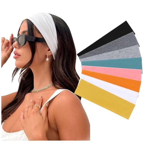 Image of DRESHOW 8 Pack Sports Headbands for Women Non-Slip Stretchy Fashion HairBand Curly Hair Headband Soft Hair Accessories for Daily Wear Workout Yoga Running