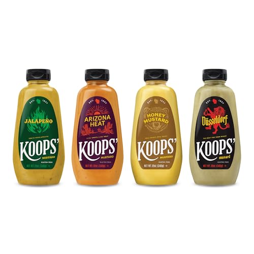 Koops' Discover Flavors Mustard Variety Pack &ndash; Jalapeno, Arizona Heat, Honey Mustard, & Dusseldorf...