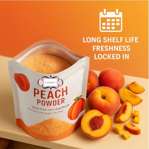 Image of Confect Peach Fruit Powder | Pure & Natural Fruit Powder for Smoothies, Baking, Beverages, Juices, Tea & DIY Recipes | Vegan, Gluten-Free, No Added Sugar - 150 Gms